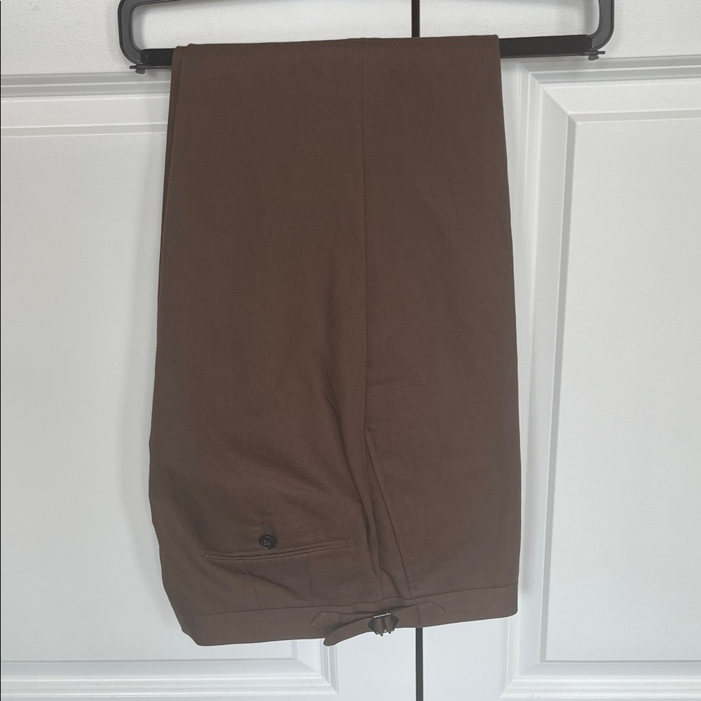 Spier & Mackay Cotton Linen Men’s Brown Dress Pants Cuffed - Brown 34